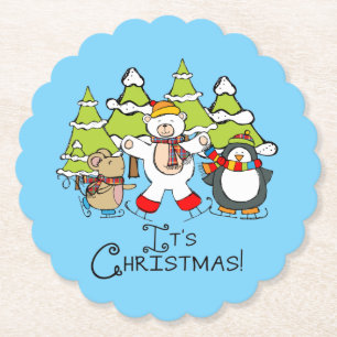 Animals It's Christmas Paper Coaster