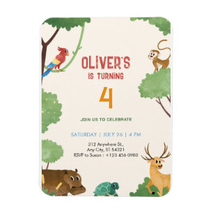 Animals Kingdom Jungle 4th Birthday Invitation Magnet