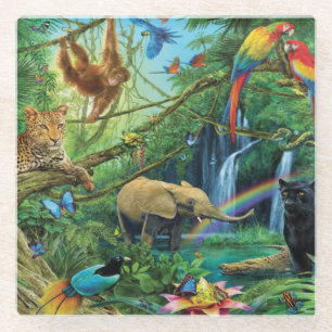 Animals living together throw pillow glass coaster