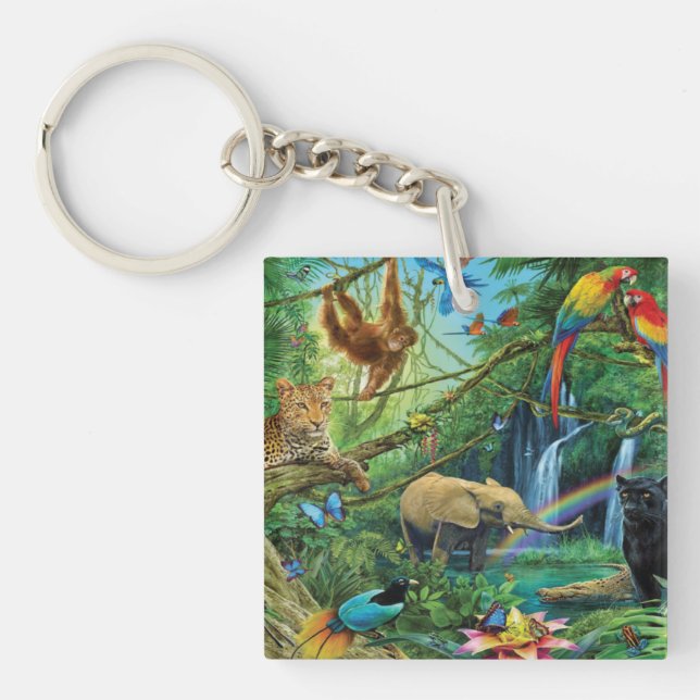 Animals living together throw pillow key ring (Front)