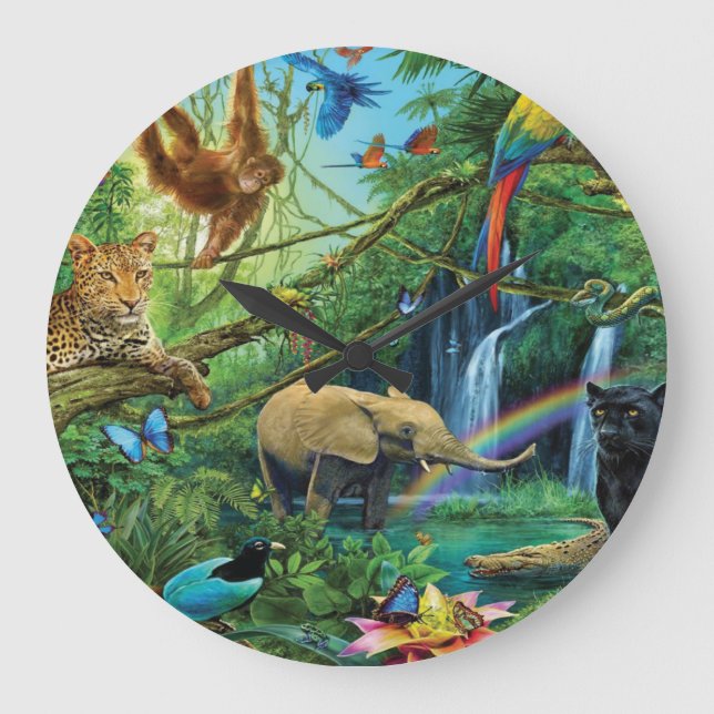 Animals living together throw pillow large clock (Front)