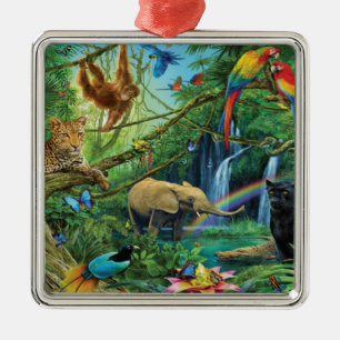 Animals living together throw pillow metal tree decoration