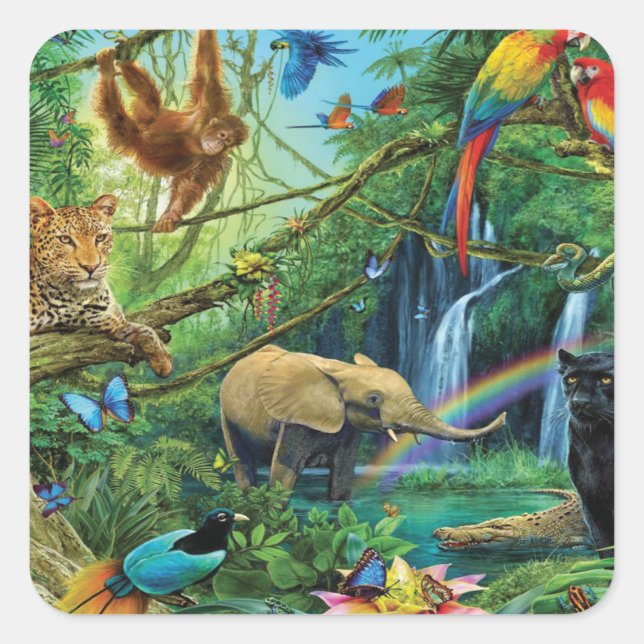 Animals living together throw pillow square sticker (Front)