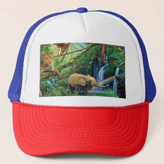 Animals living together throw pillow trucker hat (Front)