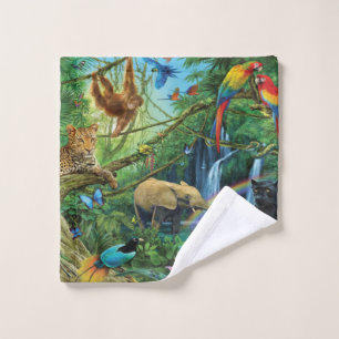 Animals living together throw pillow wash cloth