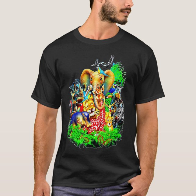 Animals Love Graphics Elephant Unicorn Monkey Bird T-Shirt (Front)