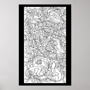 Animals nature wildlife art drawing colouring page poster