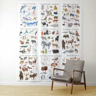 Animals of the World Educational Classroom Tapestry