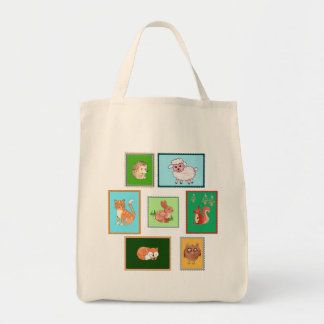 animals on stamps tote bag