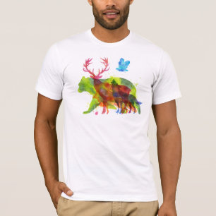 Animals Overprint Watercolors Loose Illustration T-Shirt