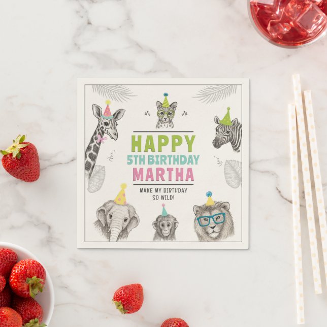 Animals Party Wild Animal Birthday Paper Plate Napkin (Insitu)
