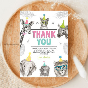 Animals Party Wild Animal Birthday Thank You Card