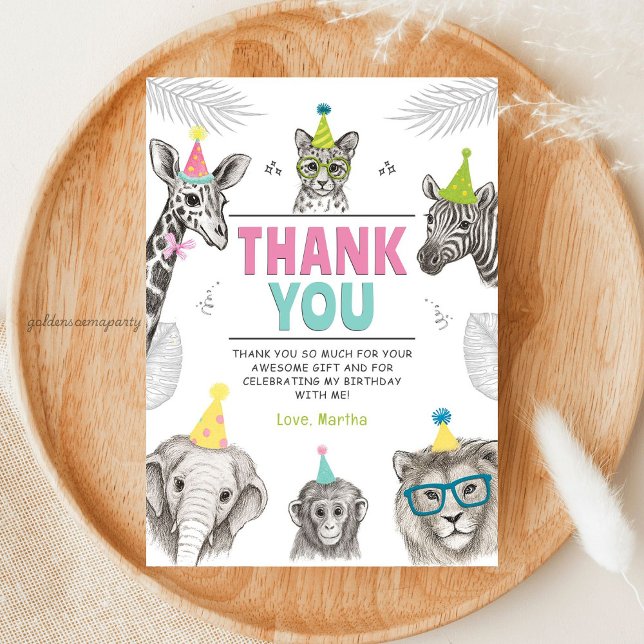 Animals Party | Wild Animal Birthday Thank You Card (Animals Party | Wild Animal Birthday Thank You Card )