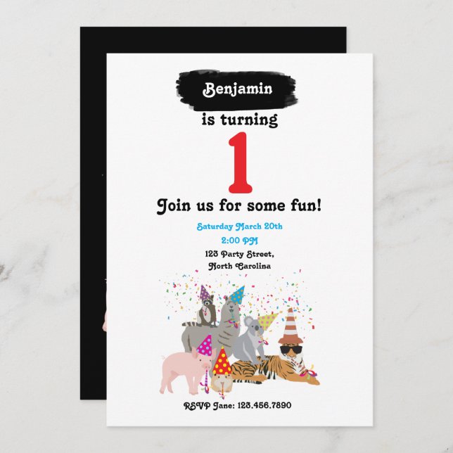 Animals Partying - Animals at Birthday Party Invitation (Front/Back)