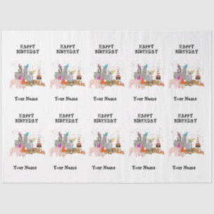 Animals Partying - Animals at Birthday Party Name Tissue Paper