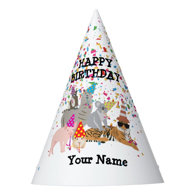 Animals Partying - Animals at Birthday Party  Party Hat (Front)