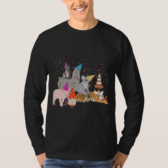 Animals Partying - Cute Animals Having a Party T-Shirt (Front)