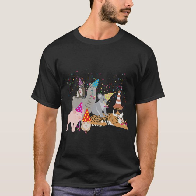 Animals Partying - Cute Animals Having a Party T-Shirt (Front)