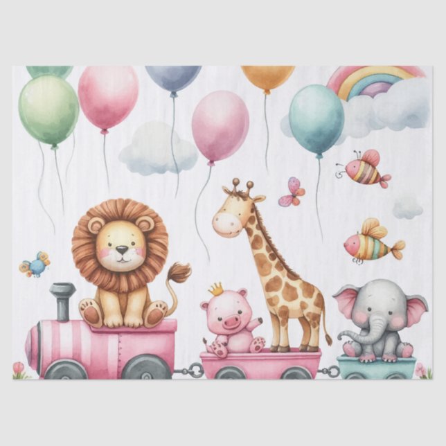 Animals pink birthday Large Gift Bag  Tissue Paper (Front)