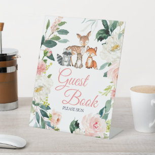 Animals & Pink Floral Guest Book Pedestal Sign