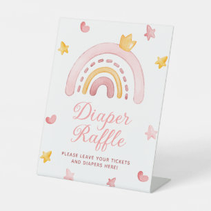 Animals & Pink Rose Baby Shower Diaper Raffle Ped Pedestal Sign