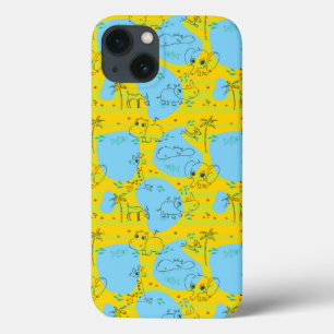 Animals playing baby pattern background iPhone 13 case