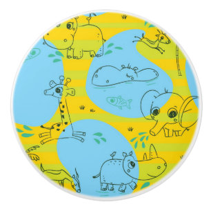 Animals playing baby pattern background ceramic knob