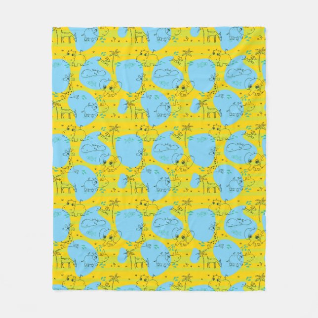 Animals playing baby pattern background fleece blanket (Front)