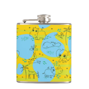 Animals playing baby pattern background hip flask