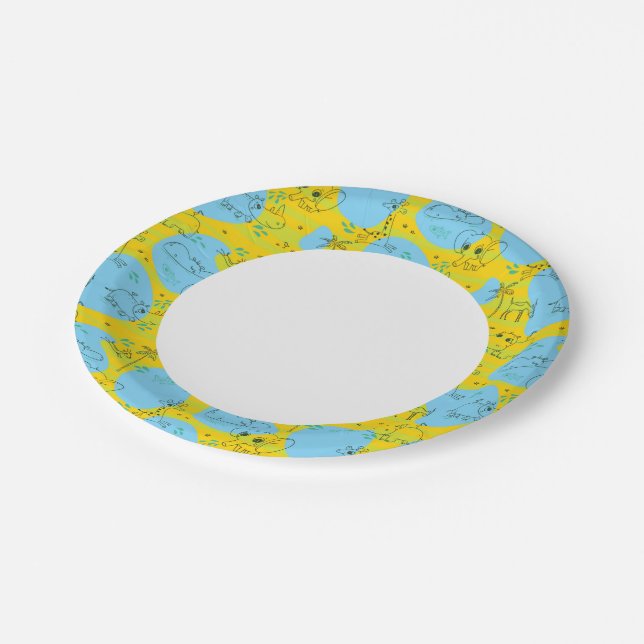 Animals playing baby pattern background paper plate (Angled)