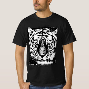 Animals Pop Art Tiger Face Mens Value Black T-Shirt