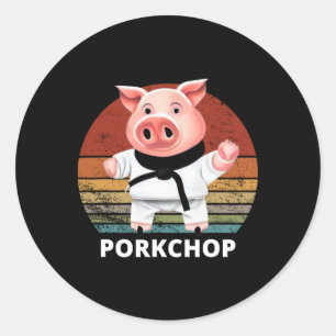 Animals Puns Pig Karate Pork Chop Pun Classic Round Sticker