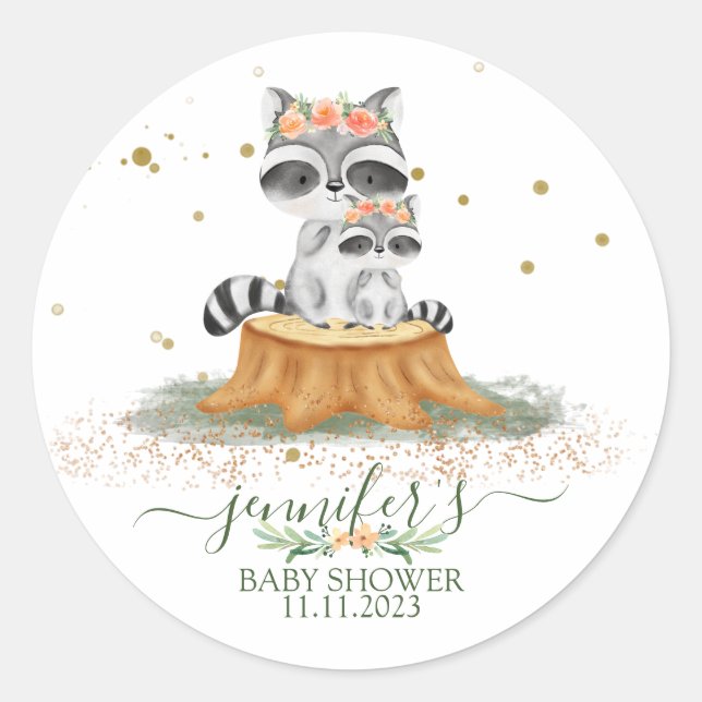 Animals Racoon Family Favour Classic Round Sticker (Front)