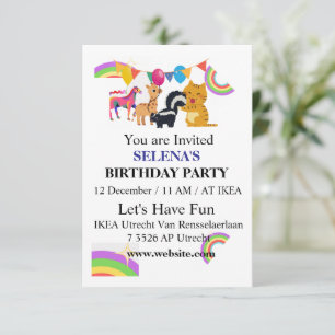Animals & Rainbows Birthday Party Invitation