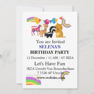 Animals & Rainbows Birthday Party Invitation