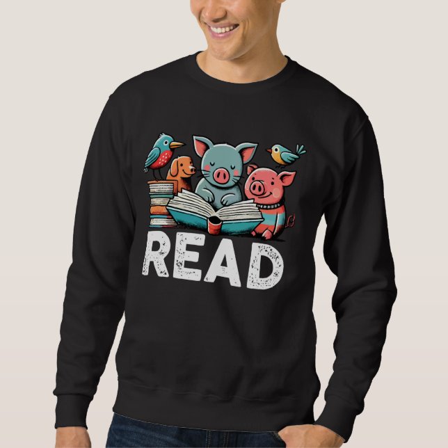 Animals Read Book School Librarian Reading Book Lo Sweatshirt (Front)