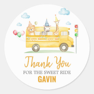 Animals School Bus Birthday Party Classic Round Sticker