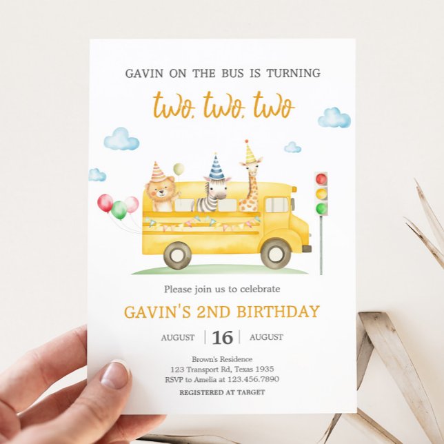 Animals School Bus Birthday Party Invitation (School Bus Birthday Party Invitation)