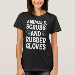 Animals Scrubs Rubber Gloves And Coffee Vet Tech L T-Shirt