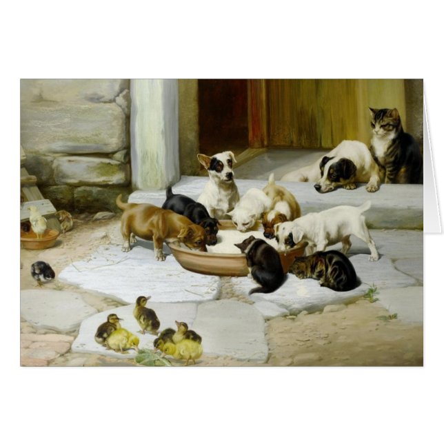 Animals Sharing a Bowl of Milk, (Front Horizontal)