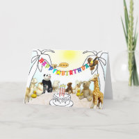 Animals Three Candles Birthday Card