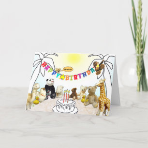 Animals Three Candles Birthday Card