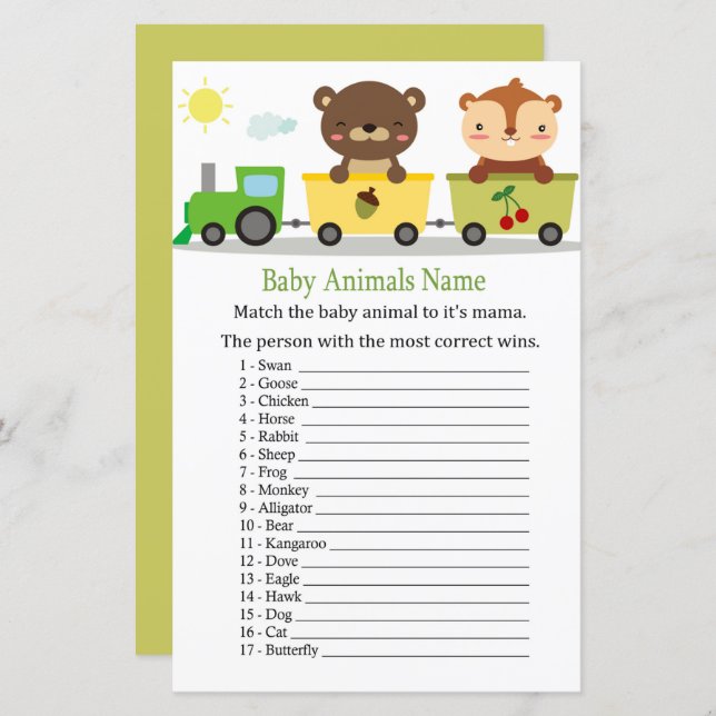 Animals train Baby Animals Name Game (Front/Back)