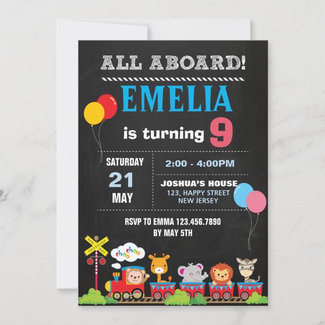Animals Trian Birthday Invitation (Front)