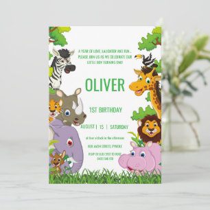 Animals Wild One Jungle greenery safari For kids Invitation