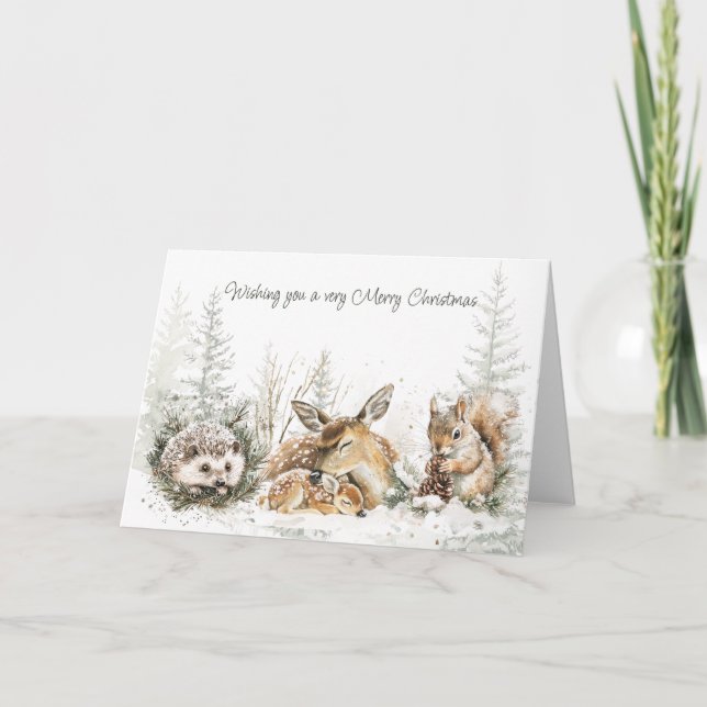 Animals Winter Forest Christmas Holiday Card (Front)