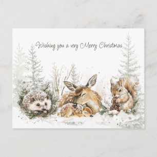 Animals Winter Forest Christmas  Holiday Postcard
