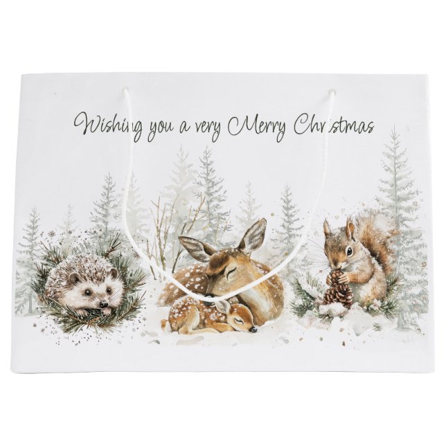 Animals Winter Forest Christmas Large Gift Bag (Front)