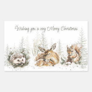 Animals Winter Forest Christmas Rectangular Sticker