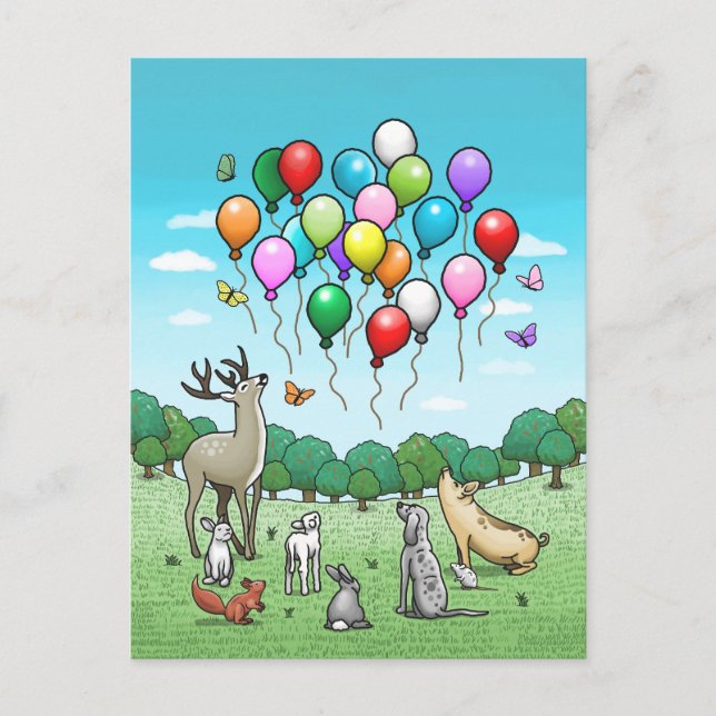 Animals with Balloons Postcard (Front)